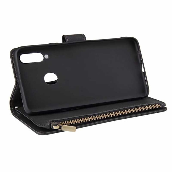 Samsung A20s Multifunktionellt Plånboksfodral Zipper 8-Fack Svart