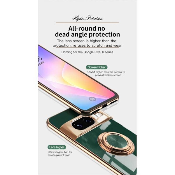 Tyylikäs ja iskunkestävä Google Pixel 8 Pro -kotelo, jossa on Flawless sormusteline Mörkgrön