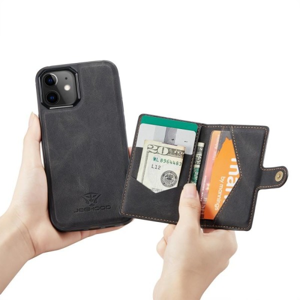 iPhone 12 Mini støtsikkert deksel med magnetisk kortholder JeeHo Black