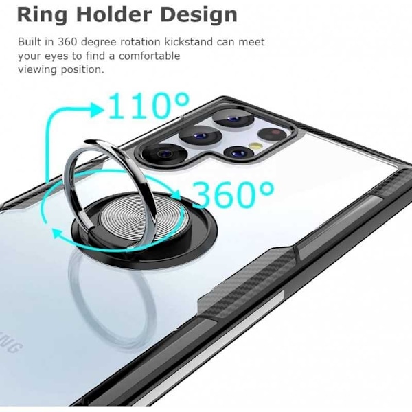 Samsung S22 Ultra Practical iskunkestävä kotelo sormustelineellä V4 Black