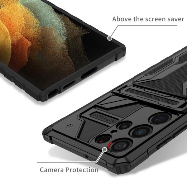 Samsung S22 Ultra støtsikker veske Kickstand & Kortfack ThinArmo Black