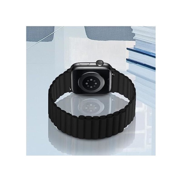 Apple Watch 42/44/45/49 mm armbånd PU-skinn med magnetlås Nordce Black