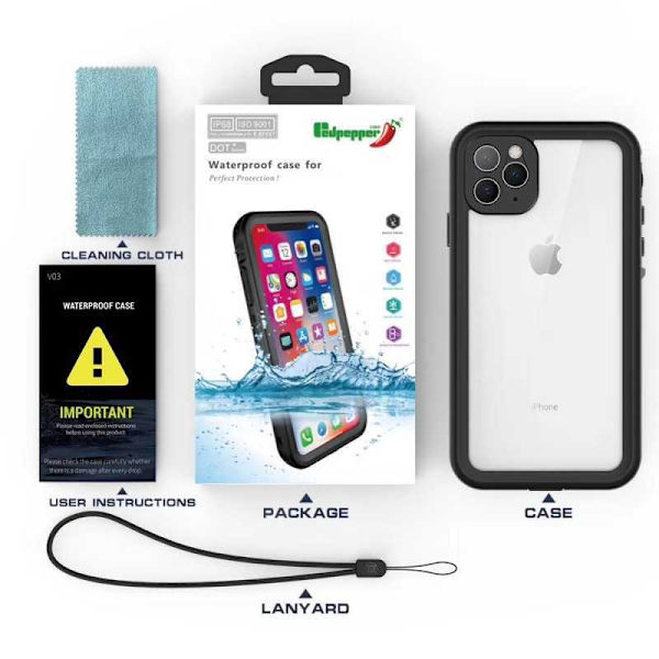 iPhone 11 Pro Max Full Coverage Vedenpitävä Premium Suoja - 2m Transparent