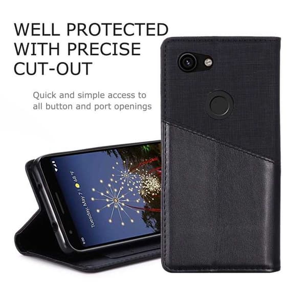 Google Pixel 3a tyylikäs PU-nahkakotelo RFID-estolla Black
