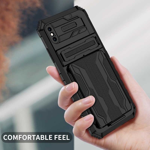 iPhone XS Max Iskunkestävä kansi Jalusta ja korttipaikka ThinArmor V3 Black
