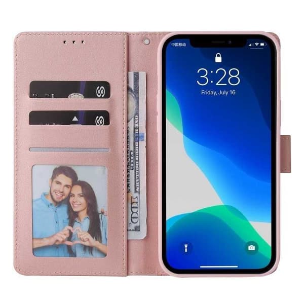 iPhone 14 Pro Max Trendikäs lompakkokotelo Sparkle 4-FACK Pink