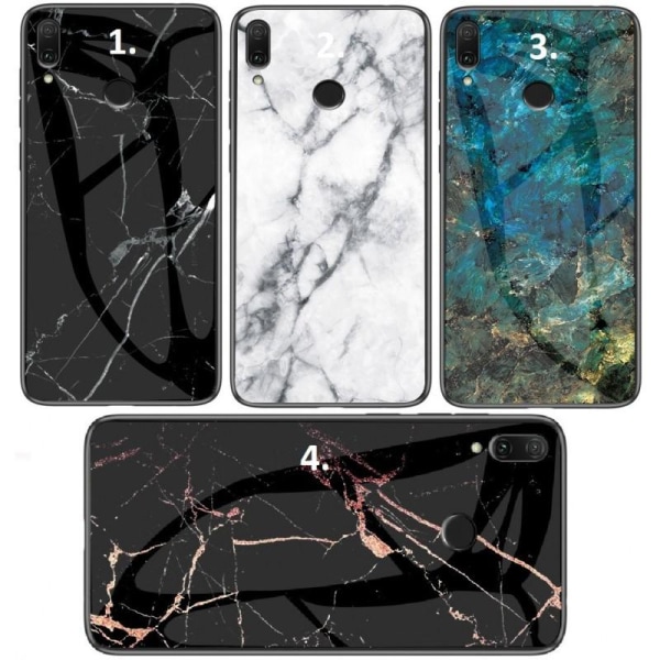 Xiaomi Redmi Note 7 Marble Shell 9H hærdet glas bagside glas bagside V2 Black Svart/Vit