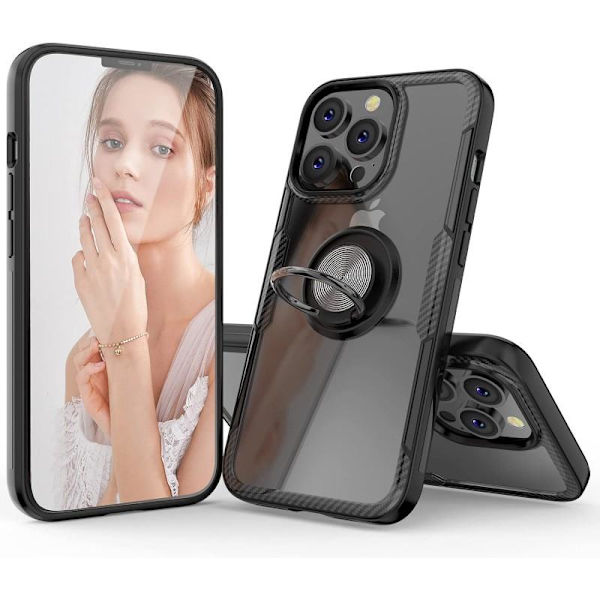 iPhone 14 Pro Practical iskunkestävä kotelo sormustelineellä V4 Transparent