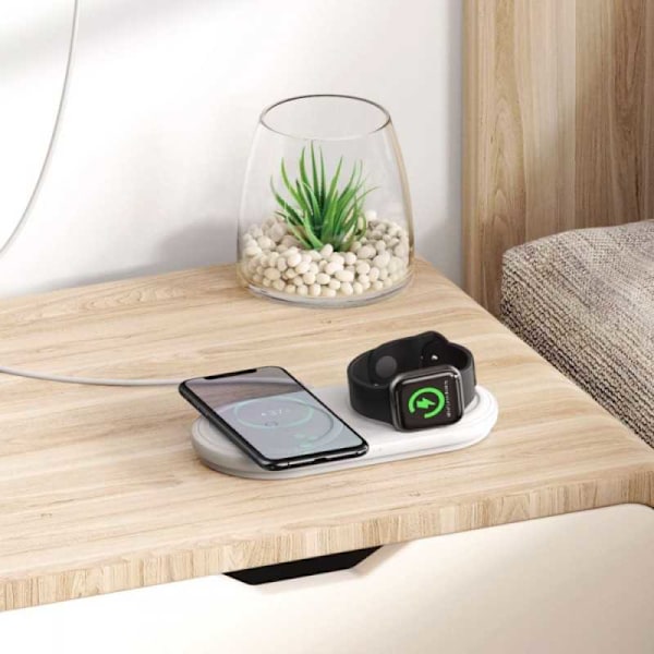 2-i-1 Baseus Planet trådløs oplader + ledningsspole Vit