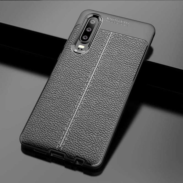 Huawei P30 Stöttåligt & Stötdämpande Skal LeatherBack Svart
