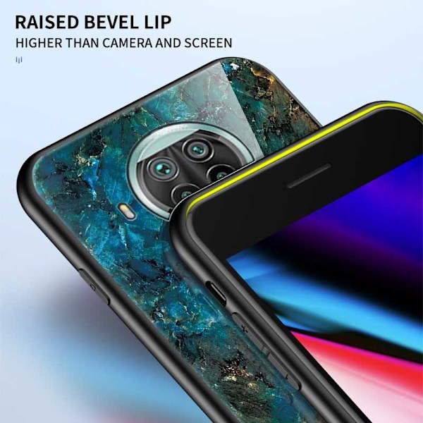 Xiaomi Mi 10T Lite Marble Shell 9H hærdet glas bagside glas bag V2 Black Svart/Guld