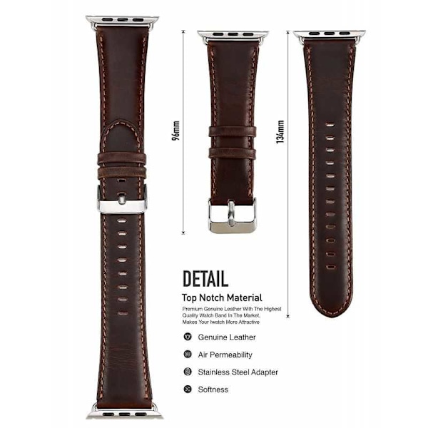 Apple Watch Series 6 44mm Stilren Läderarmband - Mörkbrun Svart