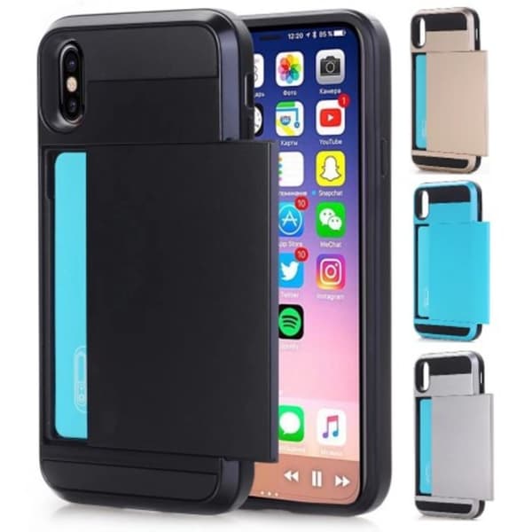 iPhone XS Stöttåligt Skal med Kortfack Vit