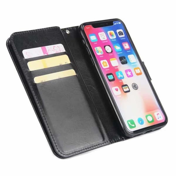 Käytännöllinen iPhone XS -lompakkokotelo 11 taskulla Black
