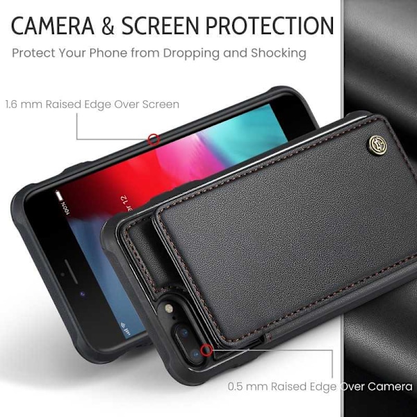 CaseMe Stöttåligt Skal Korthållare Stativ 4-Fack iPhone 7 Plus / 8 Plus Svart