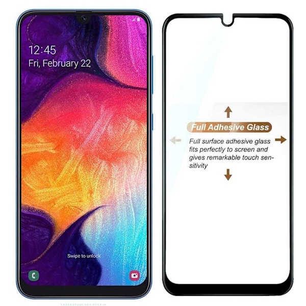 2-PACK Samsung A50 Härdat Glas 0.26mm 2.5D 9H Fullframe Transparent