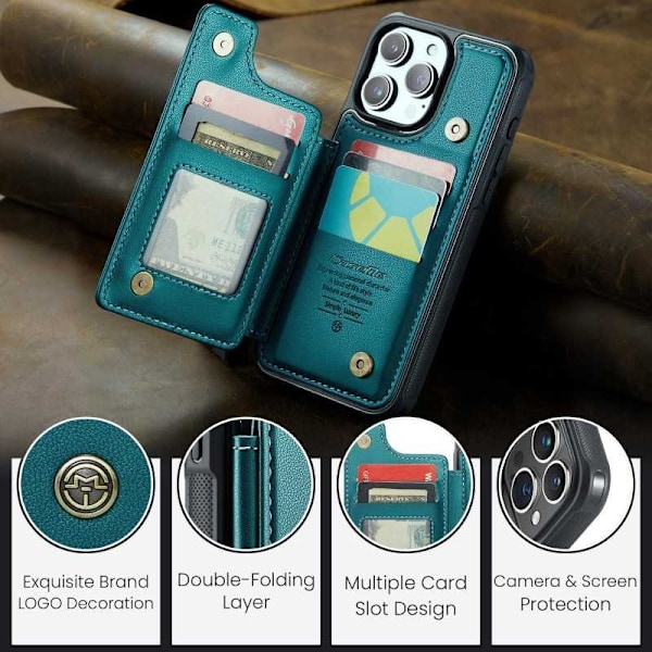 CaseMe Shockproof Cover Kortholder Stander 4-rums iPhone 13 Pro Grön