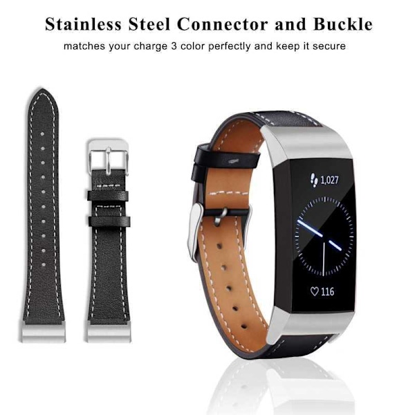 Fitbit Charge 3 tyylikäs nahkaranneke Retro Black