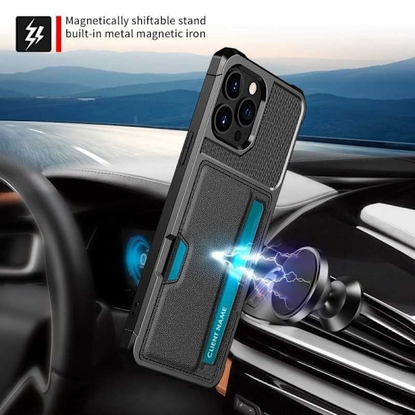 iPhone 14 Pro Max Iskunkestävä kansi korttipaikalla Solid V2 Black