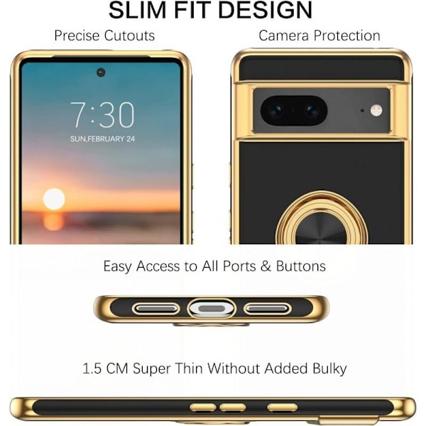 Google Pixel 7a Elegant & Stöttåligt Skal med Ringhållare Flawless Svart