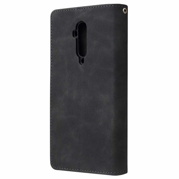 OnePlus 7T Pro Multifunktionellt Plånboksfodral Zipper 8-Fack Svart