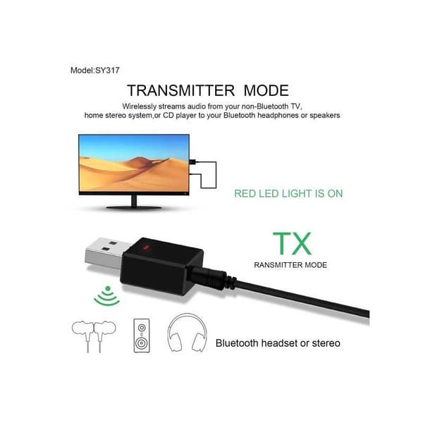 Bluetooth 5.0 lähetin/vastaanotin sovitin AUX 3.5mm Black