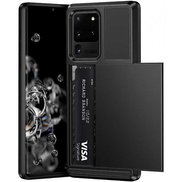 Samsung Galaxy S21 Ultra Stöttåligt Skal med Kortfack Svart
