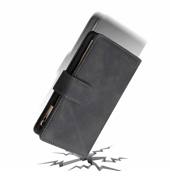 iPhone XS Max Multifunktionellt Plånboksfodral Zipper 8-Fack Vinröd