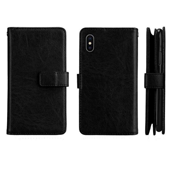 iPhone X Practical Wallet Case 2i1 med 11-rums løkke Svart