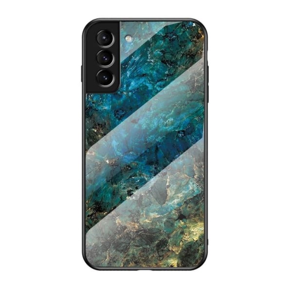 Samsung S22 Plus Marble Shell 9H karkaistu lasi tausta Glassback V2 MultiColor Emerald Green