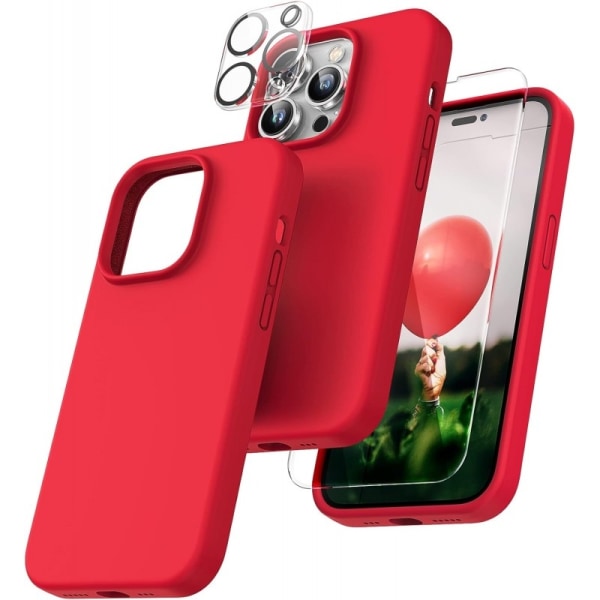 Gummibelagt stilfuldt cover 3in1 iPhone 15 Pro Max - Rød