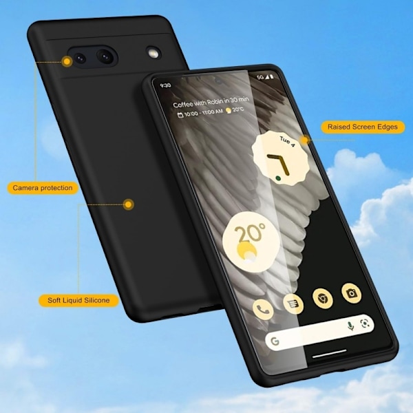 Google Pixel 8A Gummibelagd Mattsvart Skal Kameraskydd Liquid - Svart