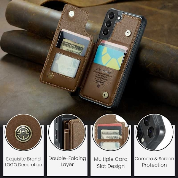 CaseMe Shockproof Cover Kortholder Stander 4-rums Samsung S22 Brun