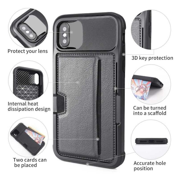 iPhone XS stødsikkert cover med kortrum Solid V2 Black