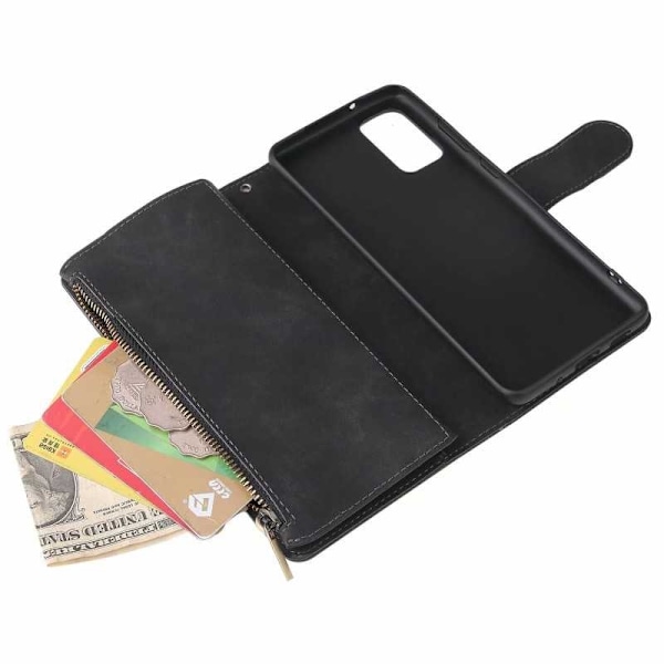 Samsung S20 Plus Multifunktionellt Plånboksfodral Zipper 8-Fack Svart