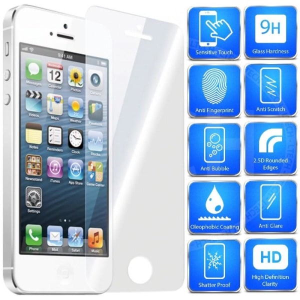 iPhone 5/5S Hærdet glas 0,26mm 2,5D 9H Transparent