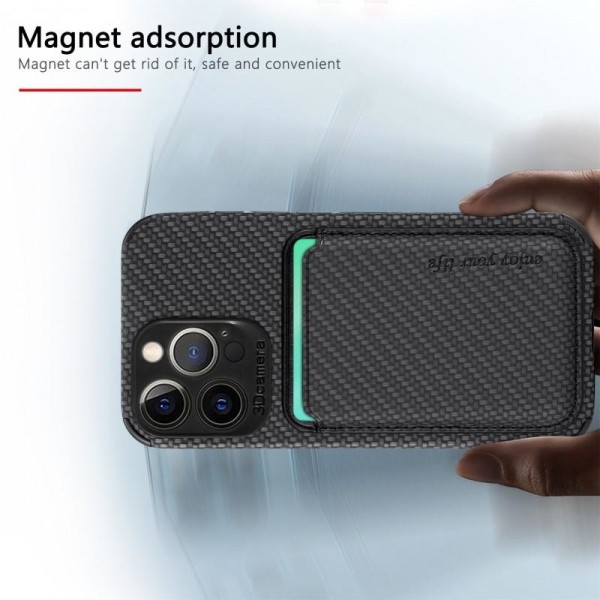 iPhone 15 Pro Stöttåligt skal med Magnetisk Korthållare Magsafe Svart