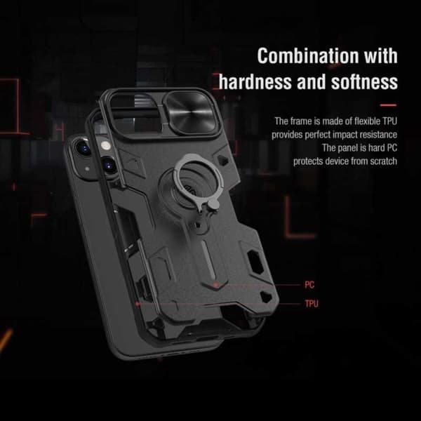 iPhone 13 Iskunkestävä kotelo sormustelineellä Nillkin Black