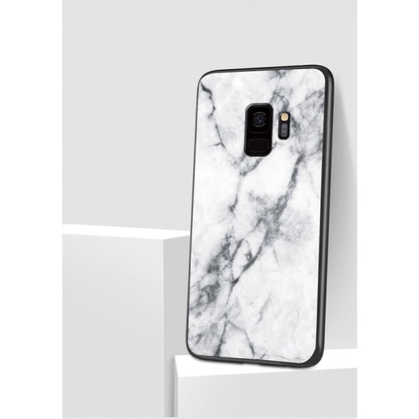 Samsung S9 Marble Shell 9H herdet glass tilbake Glassback V2 Black Svart/Guld