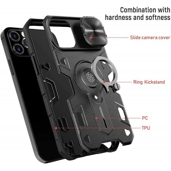 iPhone 12 Pro Max Iskunkestävä kotelo sormustelineellä Nillkin Black
