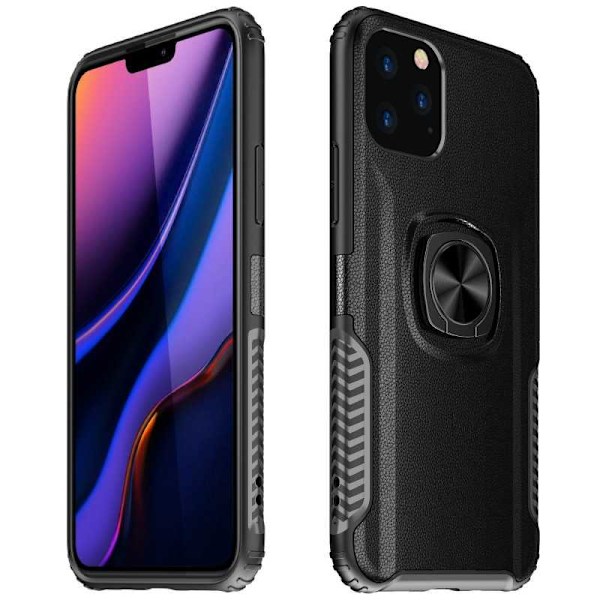 iPhone 11 Pro Max Praktisk Stöttåligt Skal med Ringhållare V5 Svart
