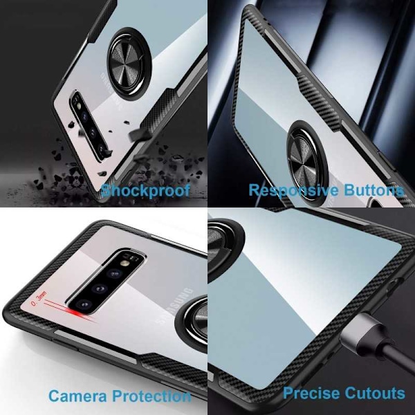 Samsung S10 Praktisk Stöttåligt Skal med Ringhållare V4 (SM-G973F) Transparent