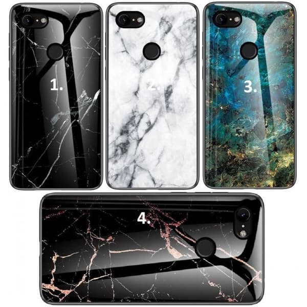 Google Pixel 3 Marmorskal 9H Härdat Glas Baksida Glassback V2 Black Vit