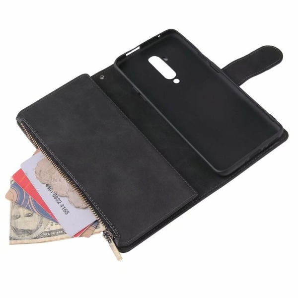 OnePlus 7T Pro -monitoiminen lompakkokotelo, vetoketjullinen 8 t Black