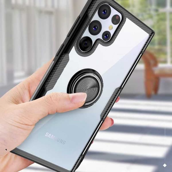 Samsung S22 Ultra Practical iskunkestävä kotelo sormustelineellä V4 Black