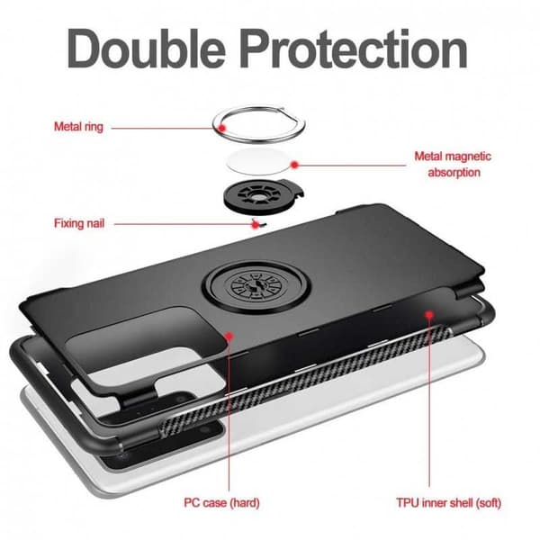 Samsung S20 Ultra Practical iskunkestävä kotelo sormustelineellä V2 Black