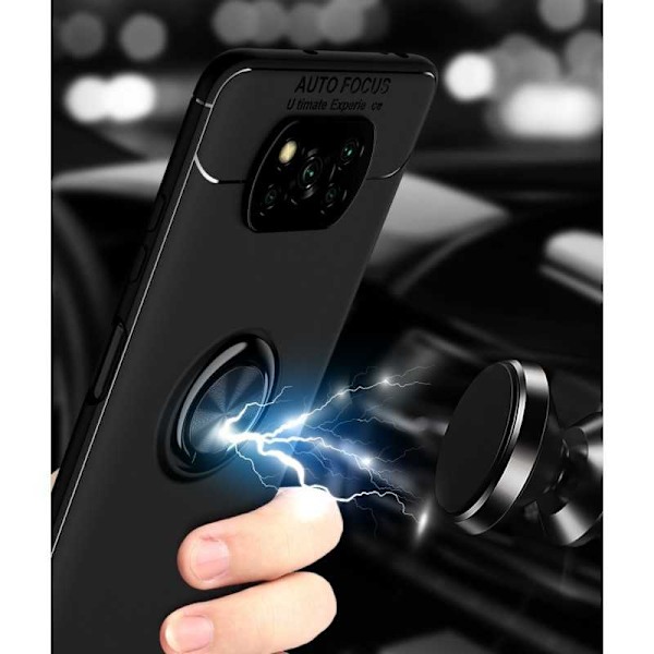 Xiaomi Poco X3 NFC käytännöllinen iskunkestävä kotelo sormustelineellä V3 Black