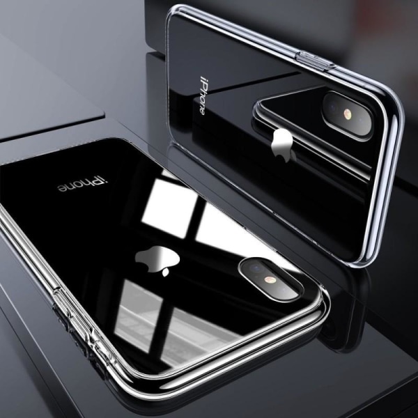 iPhone XS Max stødabsorberende skal 9H hærdet glas bagside af gl Transparent