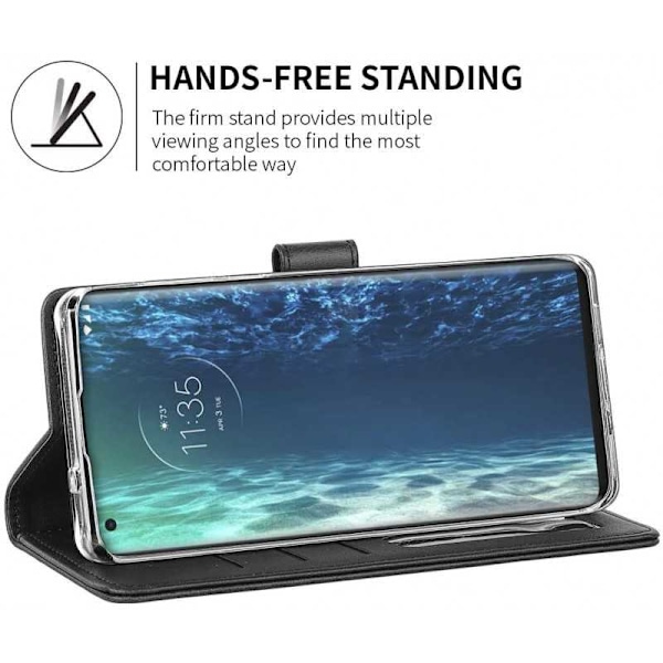 Motorola Moto Edge Plus Pung Etui PU Læder 4 RUMMET Black