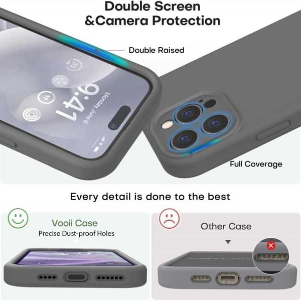 iPhone 16 Pro Max Gummibelagt Skal med Kameraskydd Liquid V2 - Grå